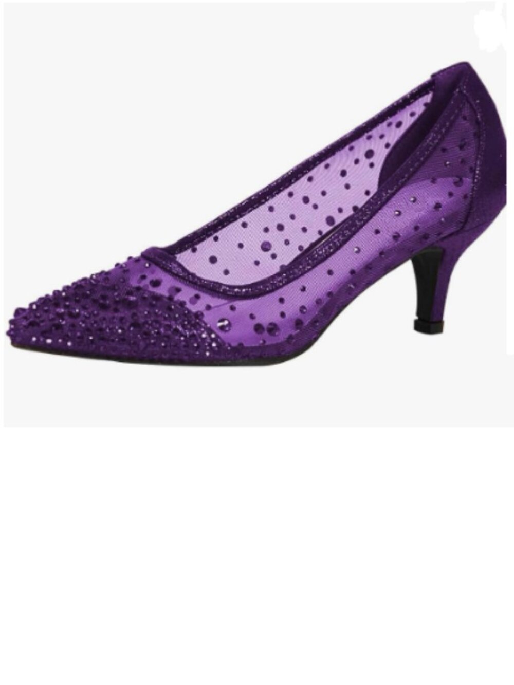 XYD Purple Pointed Closed Toe Slip On Graceful Mesh Pumps Rhinestone Studs Shoes